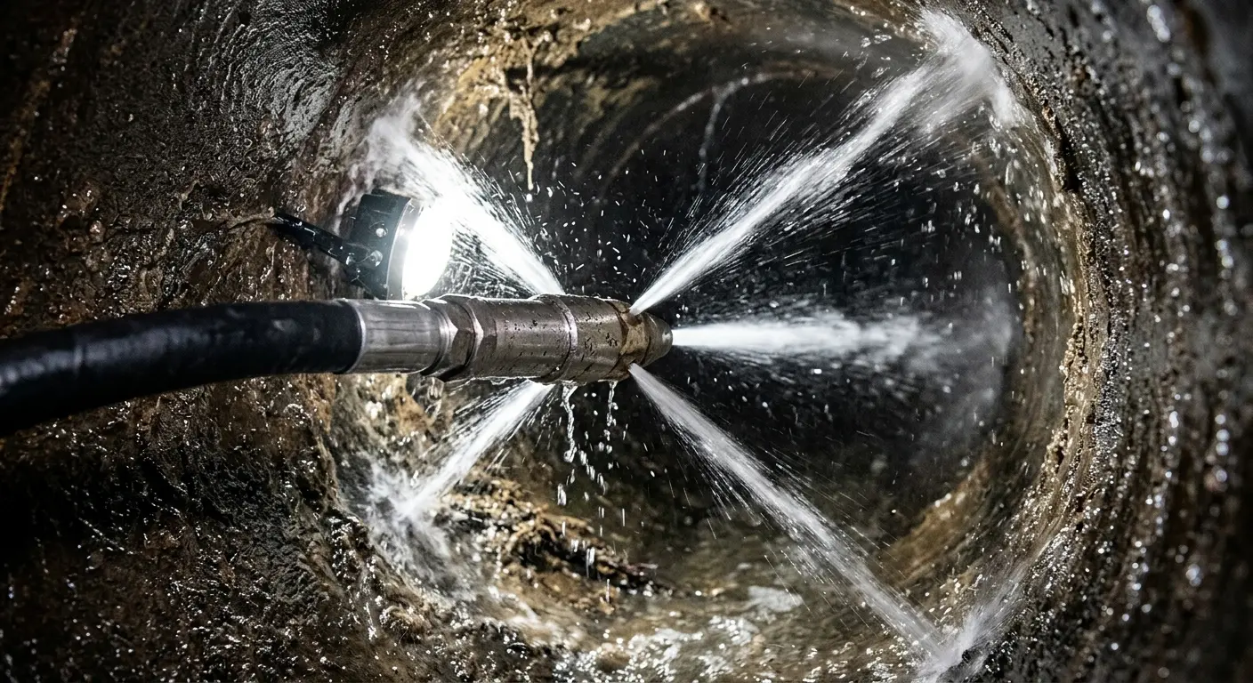 High-pressure hydro jetting nozzle cleaning sewer pipe for Storm Drain Cleaning in Kent